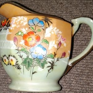 Vintage Japanese Lustreware Hand Painted Floral Cream Picture